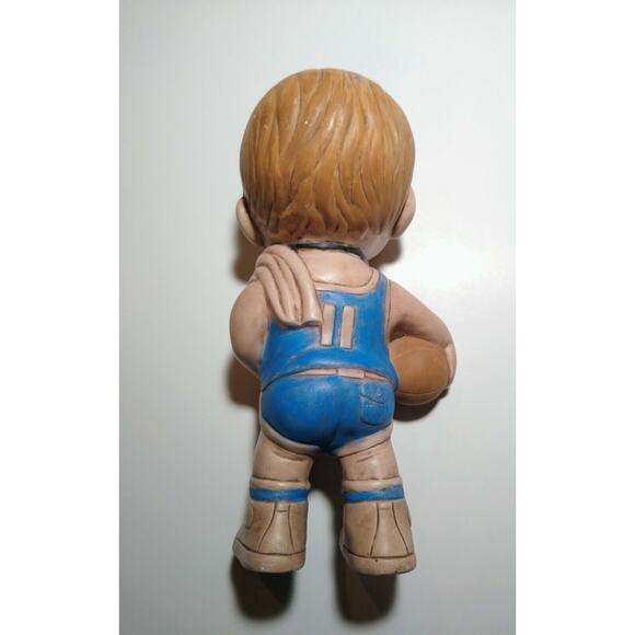 Vintage 70s Folk Art Porcelain Bisque 1973 Shareen Basketball Coach Figurine 12" - Picture 4 of 5